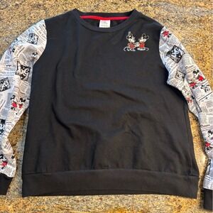 Disney Minnie & Mickey "Crazy in Love" Black Sweater – Newspaper Print Sleeves L